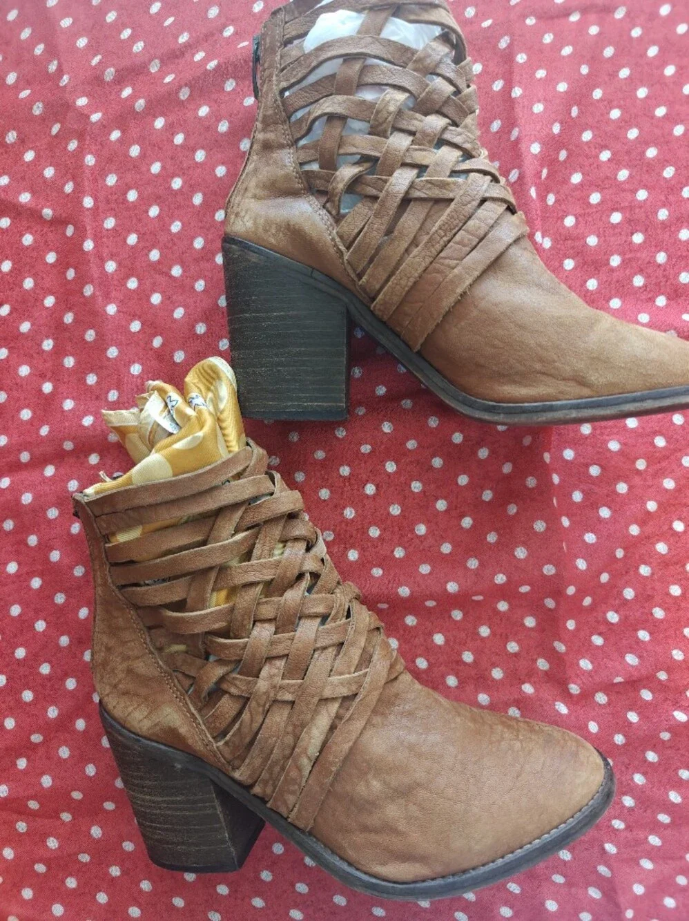 Free People Carrera bootie Sz 39 8 US Brown Woven Leather Heel